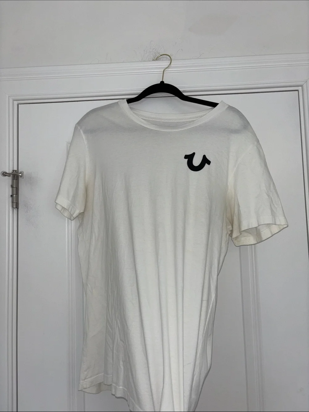 True Religion White Short Sleeve Crew Tee with Black Logo